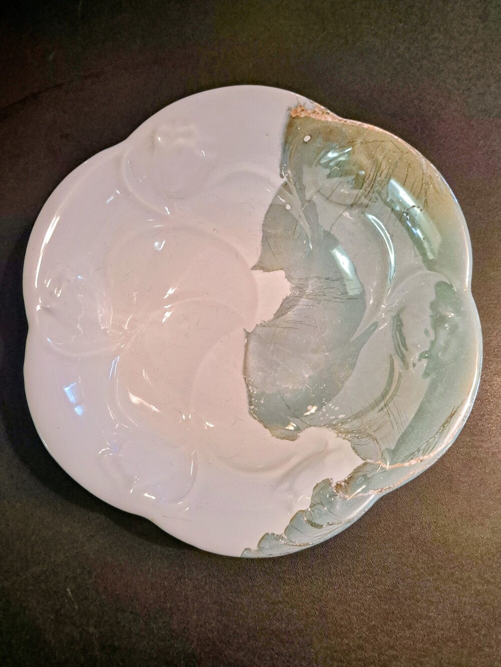 Vtg Haeger Vera Cruz Veracruz 455 Petal Bowl 12.5"  White Teal Gold Blue 1999
